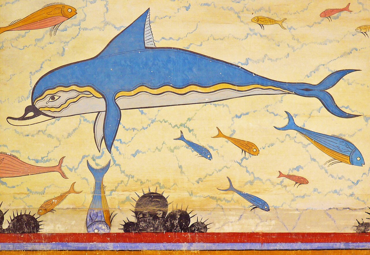クレタ島クノッソス宮殿の壁画「イルカのフレスコ」(マイルカを描いたと考えられる古代美術)