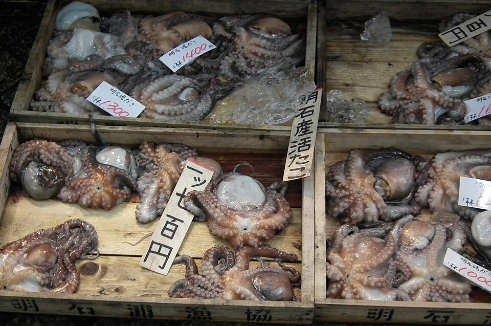 市場に並ぶマダコ